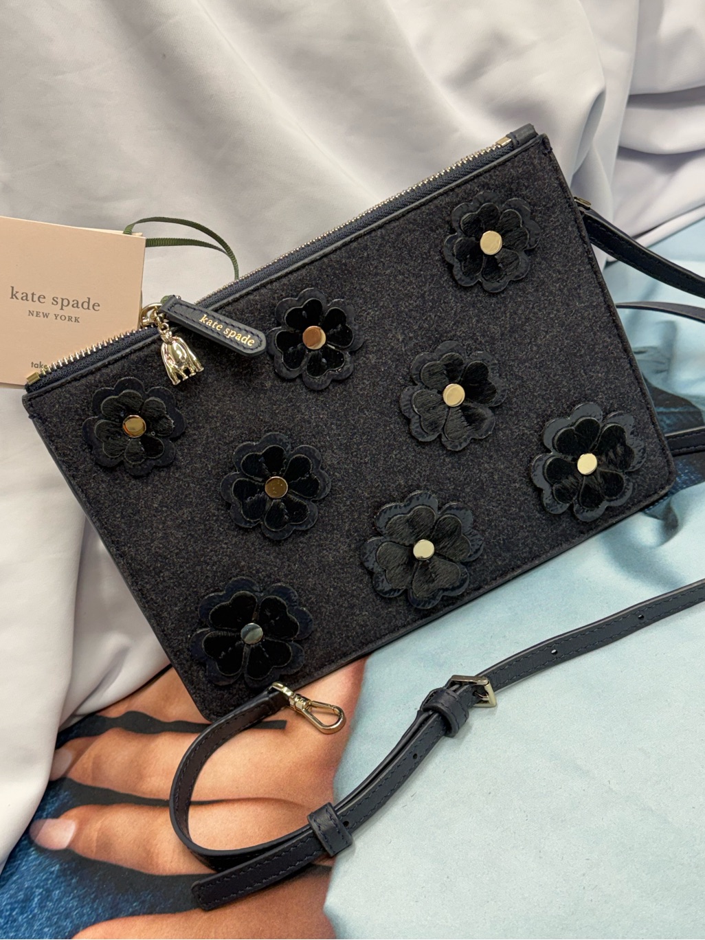 (New+Tag) Kate Spade Nacy Floral Appliqu Crossbody Bag Adjustable Leather Strap